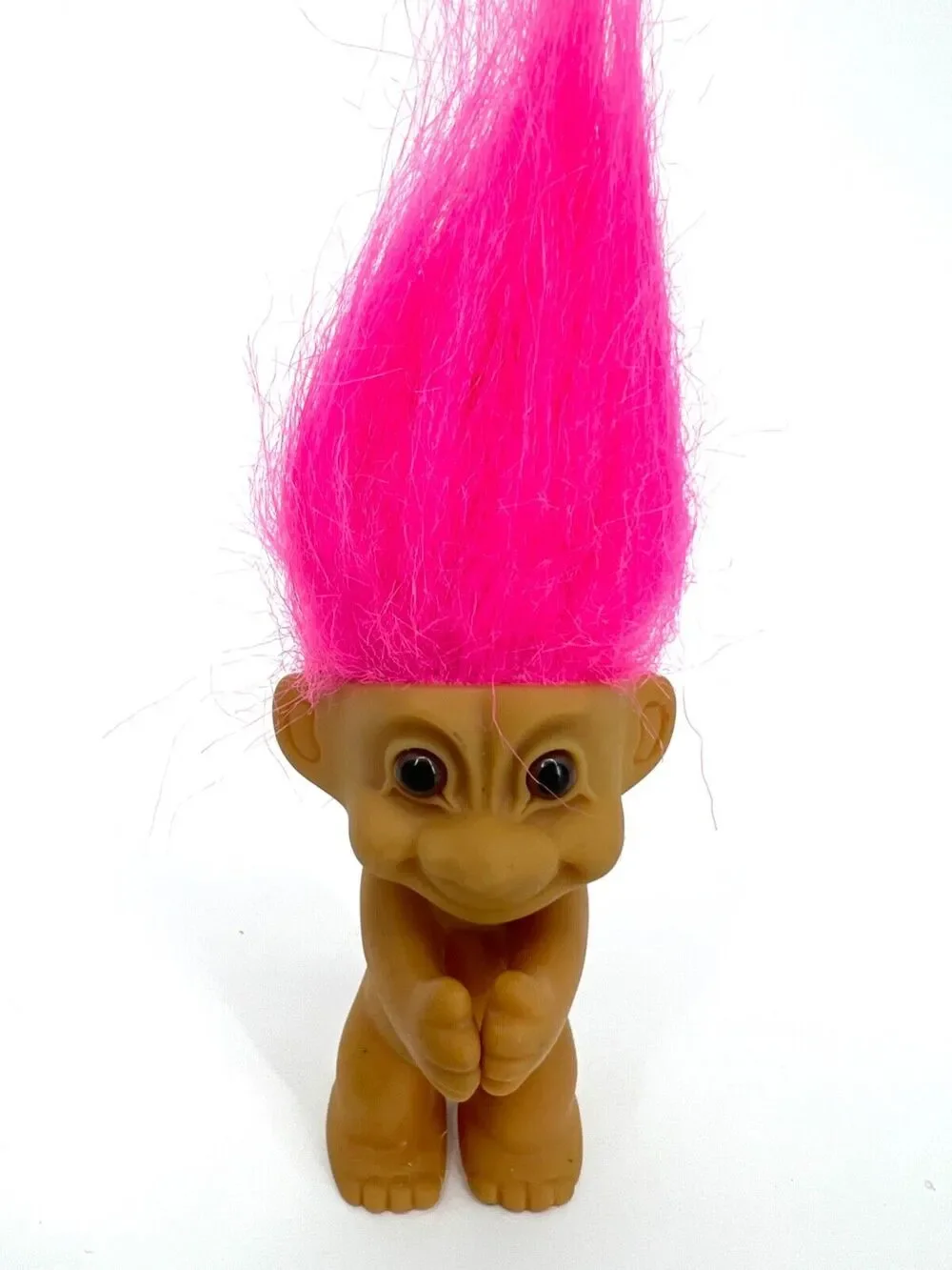 Vintage Russ Lucky Troll Doll Pink Hair Brown Eyes Clapping Hands